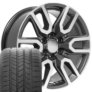 20" Replica Wheels fit GMC Sierra 1500 - CV36 Gloss Gunmetal Machined 20x9, Goodyear Tires Set