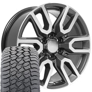 20" Replica Wheels fit GMC Sierra 1500 - CV36 Gloss Gunmetal Machined 20x9, Sailun Tires Set