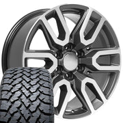 Set(4) 20x9 CV36 Gloss Gunmetal Machined - 6x139.7 +28ET with 275/55r20 TBB TS-37 AT Tires