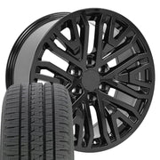 20" Replica Wheels fit GMC Sierra 1500 - CV37 Gloss Black 20x9, Bridgestone Tires Set