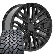 Set(4) 20x9 CV37 Gloss Black - 6x139.7 +28ET with 275/55r20 TBB TS-37 AT Tires