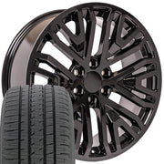 Set(4) 22x9 CV37 Gloss Black - 6x139.7 +28ET with 285/45r22 Bridgestone Dueler Alenza HL Tires