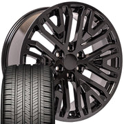 22" Replica Wheels fit GMC Sierra 1500 - CV37 Gloss Black 22x9, Goodyear Tires Set