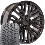 22" Replica Wheels fit GMC Sierra 1500 - CV37 Gloss Black 22x9, Sailun Tires Set