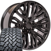 Set(4) 22x9 CV37 Gloss Black - 6x139.7 +28ET with 285/45r22 TBB TS-37 AT Tires
