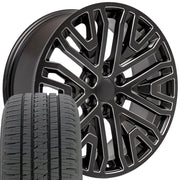 Set(4) 22x9 CV37 Satin Black with Milled Edge - 6x139.7 +28ET with 285/45r22 Bridgestone Dueler Alenza HL Tires