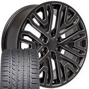 Set(4) 22x9 CV37 Satin Black with Milled Edge - 6x139.7 +28ET with 285/45r22 Goodyear Eagle Sport Tires