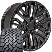 Set(4) 22x9 CV37 Satin Black with Milled Edge - 6x139.7 +28ET with 285/45r22 TBB TS-37 AT Tires