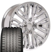 22" Replica Wheels fit GMC Sierra 1500 - CV37 Chrome 22x9, Goodyear Tires Set