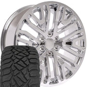 Set(4) 22x9 CV37 Chrome - 6x139.7 +28ET with 285/45r22 Sailun TerraMax RT Tires
