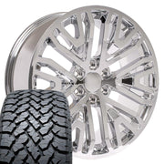 Set(4) 22x9 CV37 Chrome - 6x139.7 +28ET with 285/45r22 TBB TS-37 AT Tires