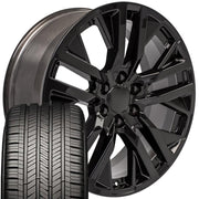 22" Replica Wheels fit GMC Sierra 1500 - CV38 Gloss Black 22x9, Goodyear Tires Set