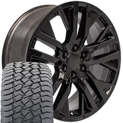 22" Replica Wheels fit GMC Sierra 1500 - CV38 Gloss Black 22x9, Sailun Tires Set
