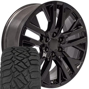 Set(4) 22x9 CV38 Gloss Black - 6x139.7 +28ET with 285/45r22 Sailun TerraMax RT Tires