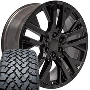 Set(4) 22x9 CV38 Gloss Black - 6x139.7 +28ET with 285/45r22 TBB TS-37 AT Tires