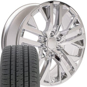 Set(4) 22x9 CV38 Chrome - 6x139.7 +28ET with 285/45r22 Bridgestone Dueler Alenza HL Tires