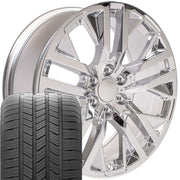 Set(4) 22x9 CV38 Chrome - 6x139.7 +28ET with 285/45r22 Goodyear Eagle Sport Tires