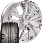 22" Replica Wheels fit GMC Sierra 1500 - CV38 Chrome 22x9, Goodyear Tires Set