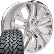 Set(4) 22x9 CV38 Chrome - 6x139.7 +28ET with 285/45r22 TBB TS-37 AT Tires