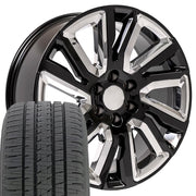 Set(4) 22x9 CV39 Gloss Black with Chrome Insert - 6x139.7 +28ET with 285/45r22 Bridgestone Dueler Alenza HL Tires