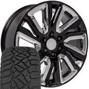 Set(4) 22x9 CV39 Gloss Black with Chrome Insert - 6x139.7 +28ET with 285/45r22 Sailun TerraMax RT Tires