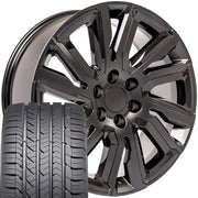 Set(4) 22x9 CV39 Satin Black with Gloss Black Insert - 6x139.7 +28ET with 285/45r22 Goodyear Eagle Sport Tires