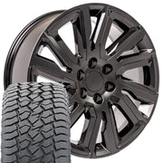 22" Replica Wheels fit GMC Sierra 1500 - CV39 Satin Black with Gloss Black Insert 22x9, Sailun Tires Set