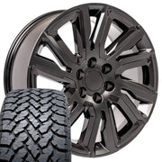 Set(4) 22x9 CV39 Satin Black with Gloss Black Insert - 6x139.7 +28ET with 285/45r22 TBB TS-37 AT Tires