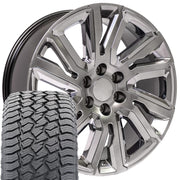 22" Replica Wheels fit GMC Sierra 1500 - CV39 Gloss Hyper Black with Chrome Insert 22x9, Sailun Tires Set