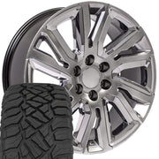 Set(4) 22x9 CV39 Gloss Hyper Black with Chrome Insert - 6x139.7 +28ET with 285/45r22 Sailun TerraMax RT Tires