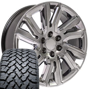 Set(4) 22x9 CV39 Gloss Hyper Black with Chrome Insert - 6x139.7 +28ET with 285/45r22 TBB TS-37 AT Tires