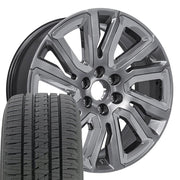 Set(4) 22x9 CV39 Gloss Hyper Silver with Chrome Insert - 6x139.7 +28ET with 285/45r22 Bridgestone Dueler Alenza HL Tires