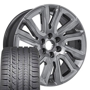 Set(4) 22x9 CV39 Gloss Hyper Silver with Chrome Insert - 6x139.7 +28ET with 285/45r22 Goodyear Eagle Sport Tires