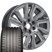 Set(4) 22x9 CV39 Gloss Hyper Silver with Chrome Insert - 6x139.7 +28ET with 285/45r22 Goodyear Eagle Touring Tires