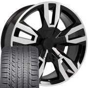 OE Wheels CV40 22x9 6x139.7 Gloss Black Machined Wheels 285-45-22 Goodyear Eagle Sport Tires SET