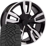 Set(4) 22x9 CV40 Gloss Black Machined - 6x139.7 +24ET with 285/45r22 Sailun TerraMax RT Tires