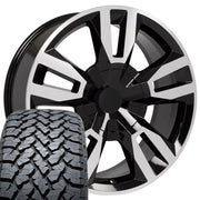 Set(4) 22x9 CV40 Gloss Black Machined - 6x139.7 +24ET with 285/45r22 TBB TS-37 AT Tires