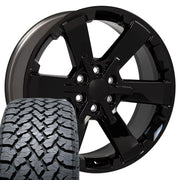 Set(4) 22x9 CV41B Gloss Black - 6x139.7 +24ET with 285/45r22 TBB TS-37 AT Tires