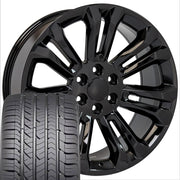 22" Replica Wheels fit Chevrolet Silverado 1500 - CV43B Gloss Black 22x9, Goodyear Tires Set