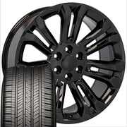 22" Replica Wheels fit Chevrolet Silverado 1500 - CV43B Gloss Black 22x9, Goodyear Tires Set