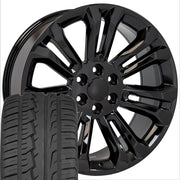 22" Replica Wheels fit Chevrolet Silverado 1500 - CV43B Gloss Black 22x9, Ironman Tires Set