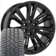 22" Replica Wheels fit Chevrolet Silverado 1500 - CV43B Gloss Black 22x9, Sailun Tires Set