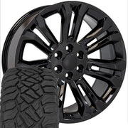 Set(4) 22x9 CV43B Gloss Black - 6x139.7 +24ET with 285/45r22 Sailun TerraMax RT Tires