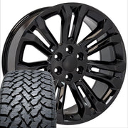 Set(4) 22x9 CV43B Gloss Black - 6x139.7 +24ET with 285/45r22 TBB TS-37 AT Tires