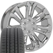 Set(4) 22x9 CV43 Chrome - 6x139.7 +24ET with 285/45r22 Bridgestone Dueler Alenza HL Tires