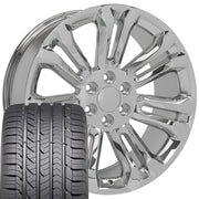 Set(4) 22x9 CV43B Chrome - 6x139.7 +24ET with 285/45r22 Goodyear Eagle Sport Tires