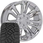 OE Wheels CV43B 22x9 6x139.7 Chrome Wheels 285-45-22 Sailun TerraMax RT Tires SET