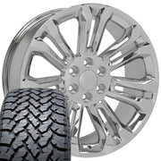 Set(4) 22x9 CV43B Chrome - 6x139.7 +24ET with 285/45r22 TBB TS-37 AT Tires