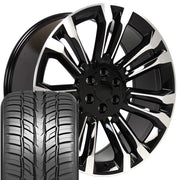 Set(4) 24x10 CV43B Gloss Black Machined - 6x139.7 +24ET with 295/35r24 Sailun Atrezzo SVR LX+ Tires