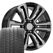 20" Replica Wheels fit GMC Yukon - CV44 Gloss Black Machined 20x9, Goodyear Tires Set